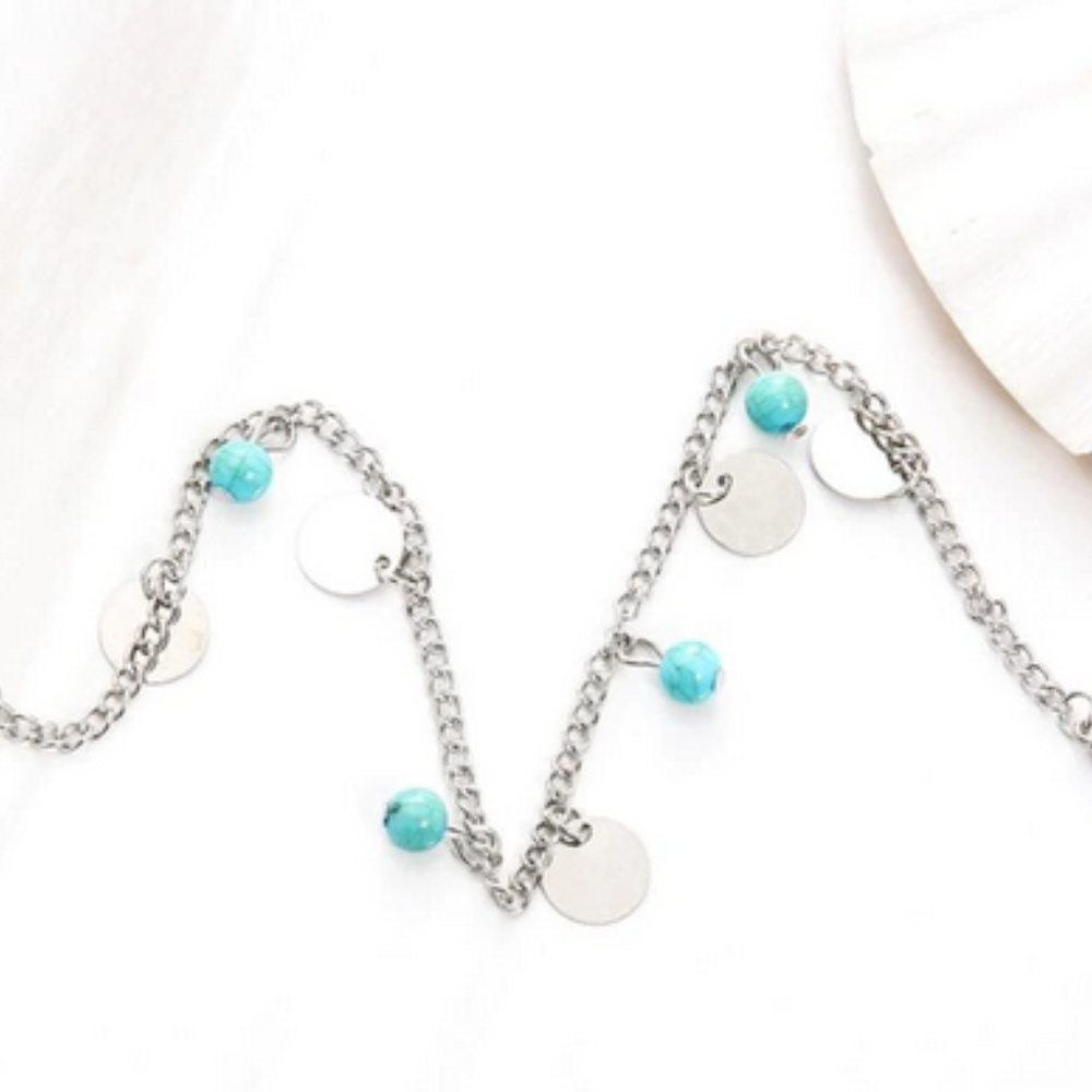 2/$25🍒 NATURAL Stone and Sequin Anklet Set - Picture 4 of 5